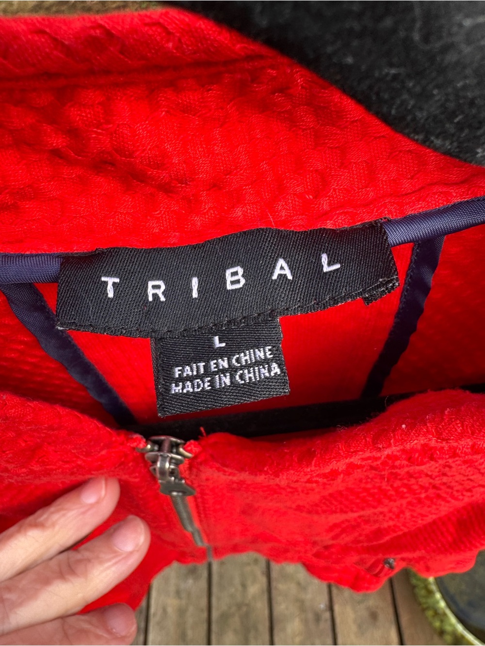 Tribal Bright Red Textured Zip-Front Jacket - Picture 3 of 7